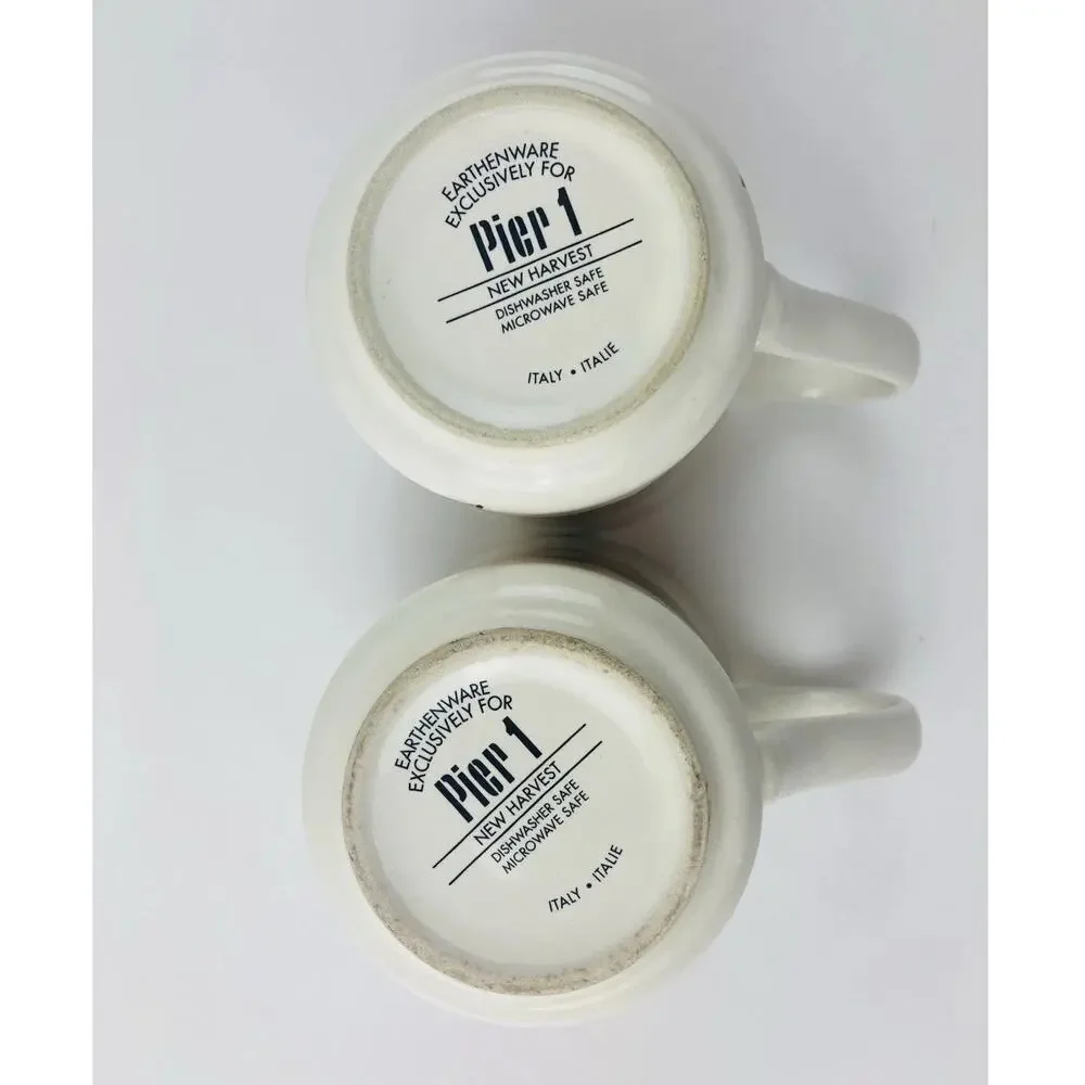 2 Pier 1 Coffee Mugs Made Italy Fruit Hawaii Flower Earthenware New Harvest Appl